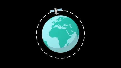 Flat spinning Earth with communication network and satellites.Cartoon globe Stockbeeldmateriaal 86901913