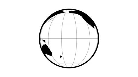 Flat spinning Earth rotating world map icon in minimalist black and white sty Stock Footage 346935289