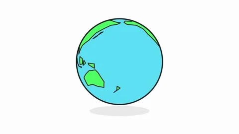 Flat spinning Earth - Simple cartoon 2D animation of the world globe rotating Stock Footage 346935285