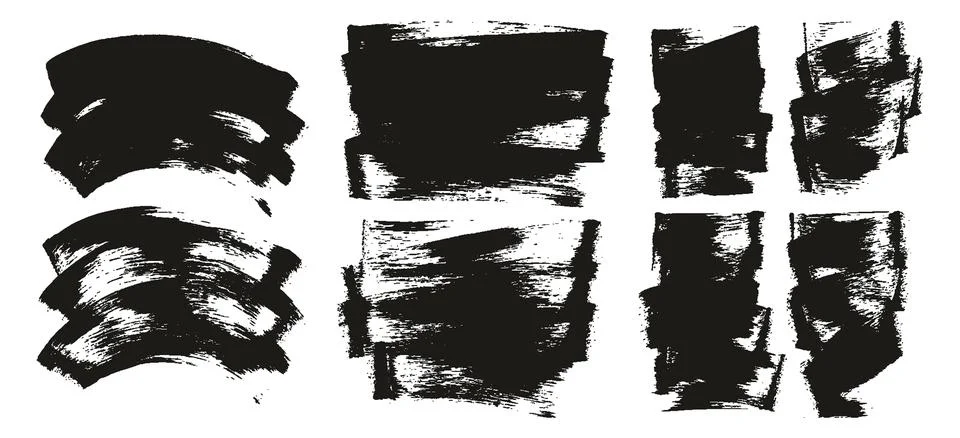 Flat Sponge Regular Artist Brush Long &amp; Short &amp; Curved Vector Background Set Stock Illustration