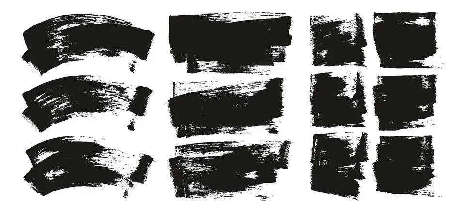 Flat Sponge Regular Artist Brush Long &amp; Short &amp; Curved Vector Background Set Stock Illustration