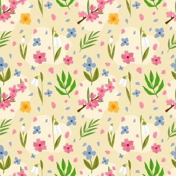 Flat spring floral pattern design Stock Illustration