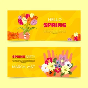 Flat spring horizontal banners set Stock Illustration