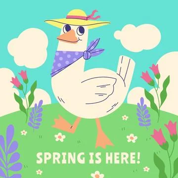 Flat spring illustration with duck Stock Illustration