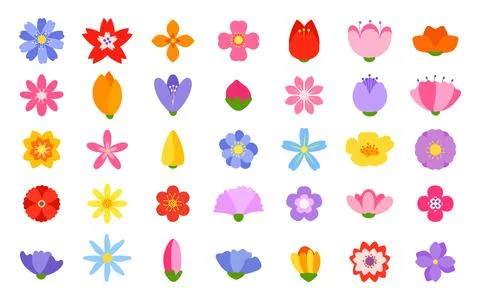 Flat spring summer flower colorful icon vector set Stock Illustration