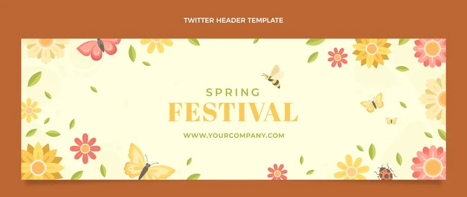 Flat spring twitter header Stock Illustration