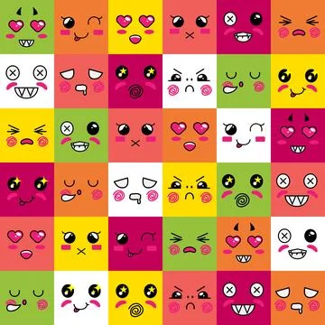 Flat square expressive emotion faces banner and poster design vector Stock Illustration
