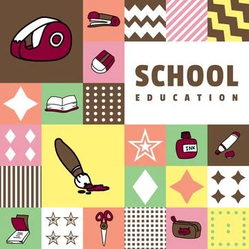 Flat square school education banner and poster design vector Illustrazione stock