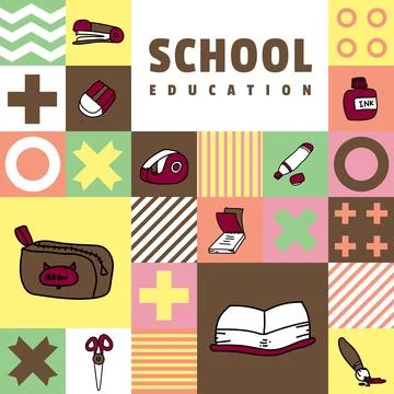 Flat square school education banner and poster vector Stock Illustration
