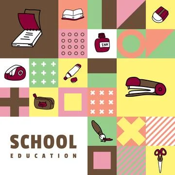 Flat square school education banner and poster design illustration Illustrazione stock