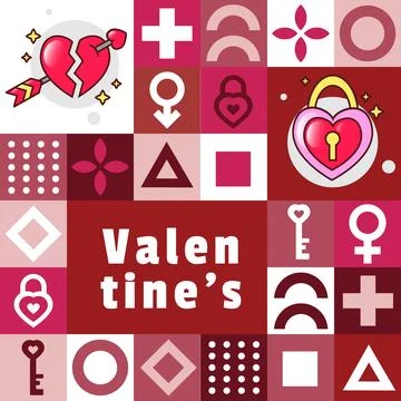 Flat square valentine pattern banner and poster design template Illustrazione stock