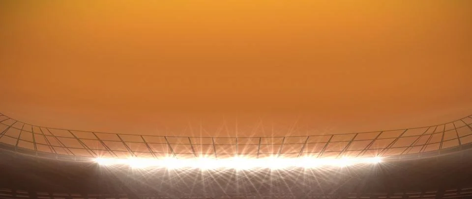 Flat stadium illustration is featuring bright floodlights illuminating curved イラスト素材