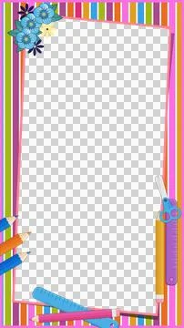 Flat stationery frame is showing panel pencils rulers scissors and floral on Illustration