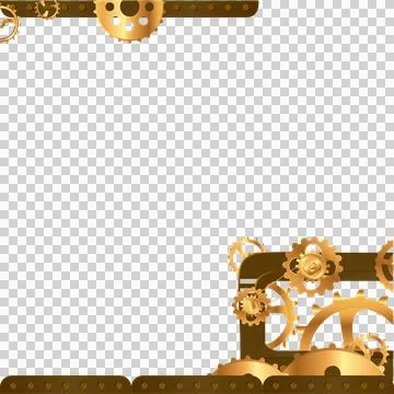Flat steampunk frame is showing rivets and golden gears with transparent Stock Illustration