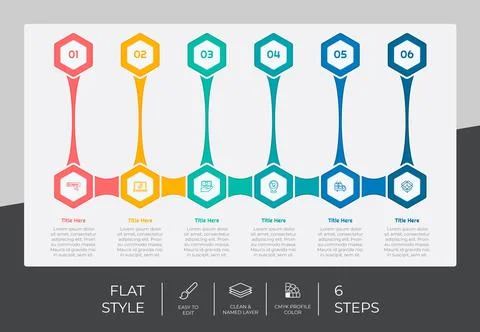Flat step infographic vector design with 6 steps &amp; colorful style for present 스톡 일러스트