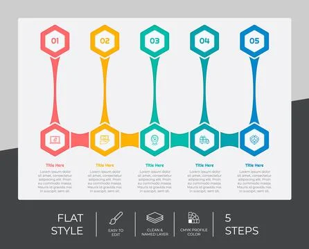 Flat step infographic vector design with 5 steps &amp; colorful style for present Stock Illustration