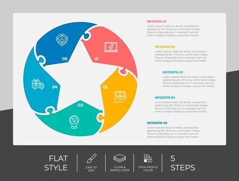 Flat step infographic vector design with 5 steps &amp; colorful style for present 스톡 일러스트