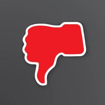 Flat sticker with white contour of thumb down symbol of dislike Illustrazione stock