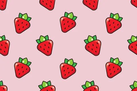 Flat Strawberry Vector Pattern Stock Illustration