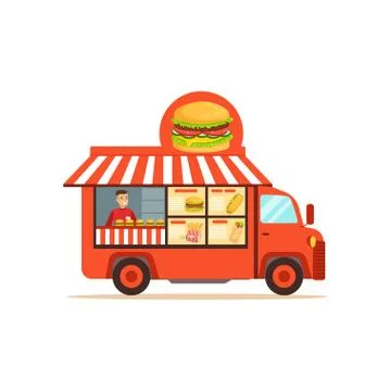 Flat street food van with junk food Illustrazione stock