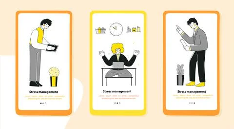Flat stress management for concept design. Flat onboarding mobile app page Stock Illustration