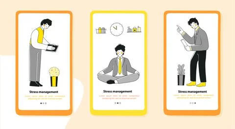 Flat stress management for concept design. Flat onboarding mobile app page Stock Illustration