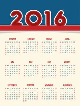 Flat style 2016 calendar design Stock Illustration
