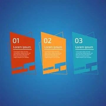 Flat style 3 steps timeline process template with outline. Workflow, visual.. Stock Illustration