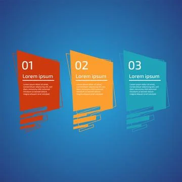 Flat style 3 steps timeline process template with outline. Workflow, visual.. Stock Illustration