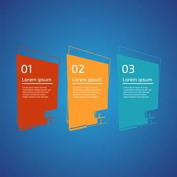 Flat style 3 steps timeline process template with outline. Workflow, visual.. Stock Illustration