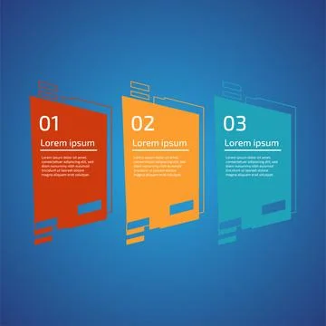 Flat style 3 steps timeline process template with outline. Workflow, visual.. Stock Illustration