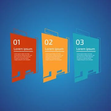 Flat style 3 steps timeline process template with outline. Workflow, visual.. Stock Illustration