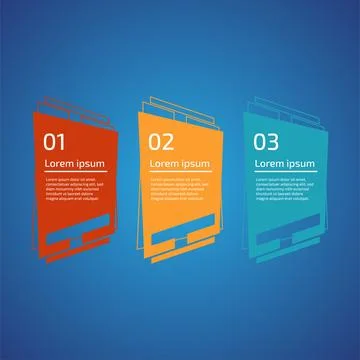 Flat style 3 steps timeline process template with outline. Workflow, visual.. Stock Illustration