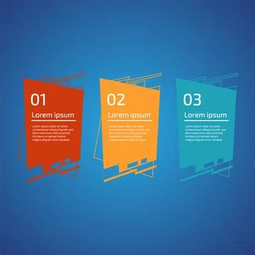 Flat style 3 steps timeline process template with outline. Workflow, visual.. Stock Illustration