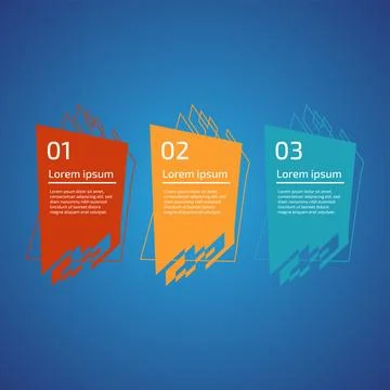 Flat style 3 steps timeline process template with outline. Workflow, visual.. Stock Illustration