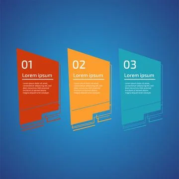 Flat style 3 steps timeline process template with outline. Workflow, visual.. Stock Illustration