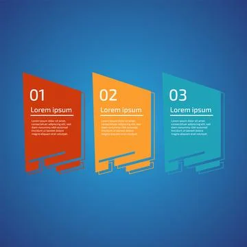 Flat style 3 steps timeline process template with outline. Workflow, visual.. Stock Illustration