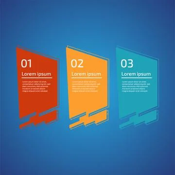 Flat style 3 steps timeline process template with outline. Workflow, visual.. Stock Illustration