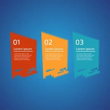 Flat style 3 steps timeline process template with outline. Workflow, visual.. Stock Illustration