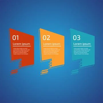 Flat style 3 steps timeline process template with outline. Workflow, visual.. Stock Illustration