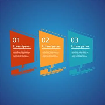 Flat style 3 steps timeline process template with outline. Workflow, visual.. Stock Illustration