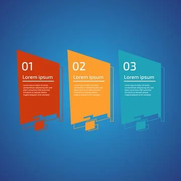 Flat style 3 steps timeline process template with outline. Workflow, visual.. Stock Illustration