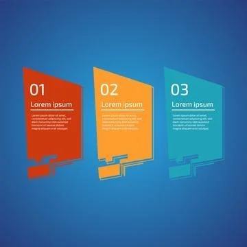 Flat style 3 steps timeline process template with outline. Workflow, visual.. Stock Illustration