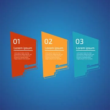 Flat style 3 steps timeline process template with outline. Workflow, visual.. Stock Illustration
