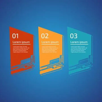 Flat style 3 steps timeline process template with outline. Workflow, visual.. Stock Illustration