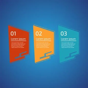 Flat style 3 steps timeline process template with outline. Workflow, visual.. Stock Illustration