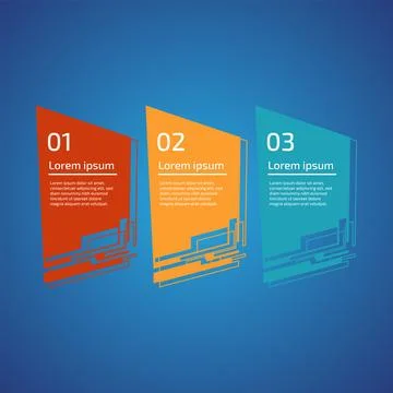 Flat style 3 steps timeline process template with outline. Workflow, visual.. Stock Illustration