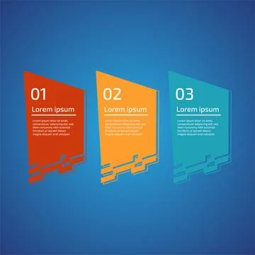 Flat style 3 steps timeline process template with outline. Workflow, visual.. Stock Illustration