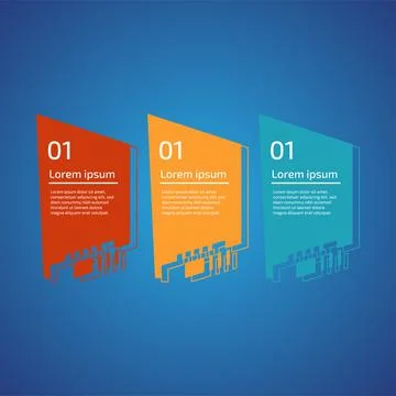 Flat style 3 steps timeline process template with outline. Workflow, visual.. Stock Illustration