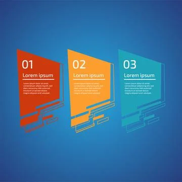 Flat style 3 steps timeline process template with outline. Workflow, visual.. Stock Illustration
